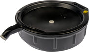 Dorman 15 quart drain pan front view showing capacity and stability for cleaner oil changes