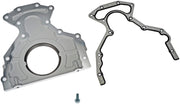 Dorman rear main seal cover front view showing bolt pattern and sealing surface benefit: correct fit