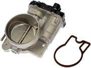 Dorman throttle body front view showing mounting points and benefit of direct-fit