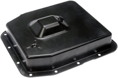 Dorman transmission oil pan front view showing fit and benefit of easier installation