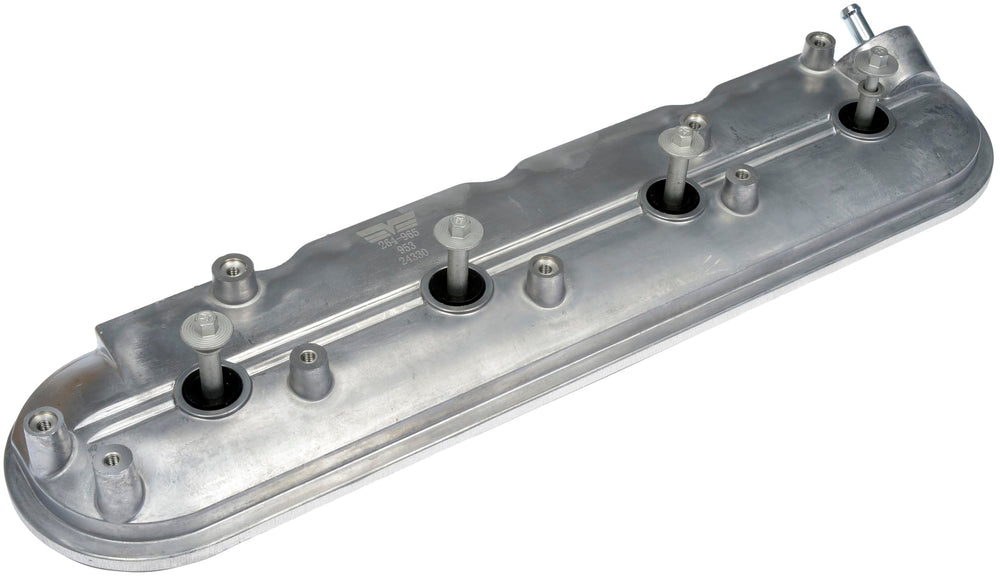 Dorman valve cover front view showing mounting points and clean finish for easy installation