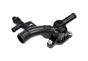 Dorman front view of water outlet showing mounting points and benefit of precise fit