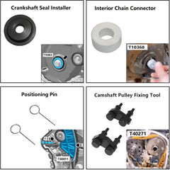 DPTOOL chain locking tool installed on engine to prevent rotation and ensure alignment