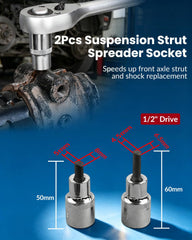 DPTOOL suspension strut spreader sockets detail showing durable chrome-vanadium build