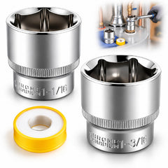 Dreyoo front packaging showing two anode rod sockets and PTFE tape for convenient maintenance