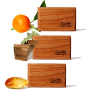 drift front packaging showing three wood freshener blocks and benefit of natural scent