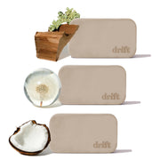 drift front packaging showing trio kit and metal clip, clear product view and benefit