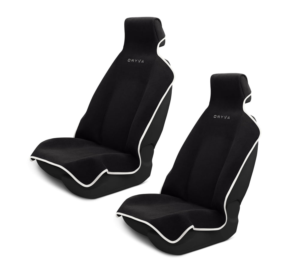 Dryva front view installed on car seat showing full coverage and protection