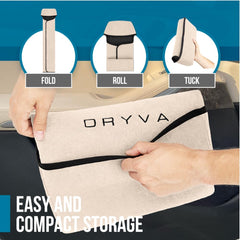 Dryva size comparison beside ruler illustrating universal fit and full coverage benefit