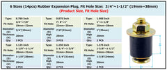 Dsnaduo plugs arranged by size showing six ranges for precise hole coverage