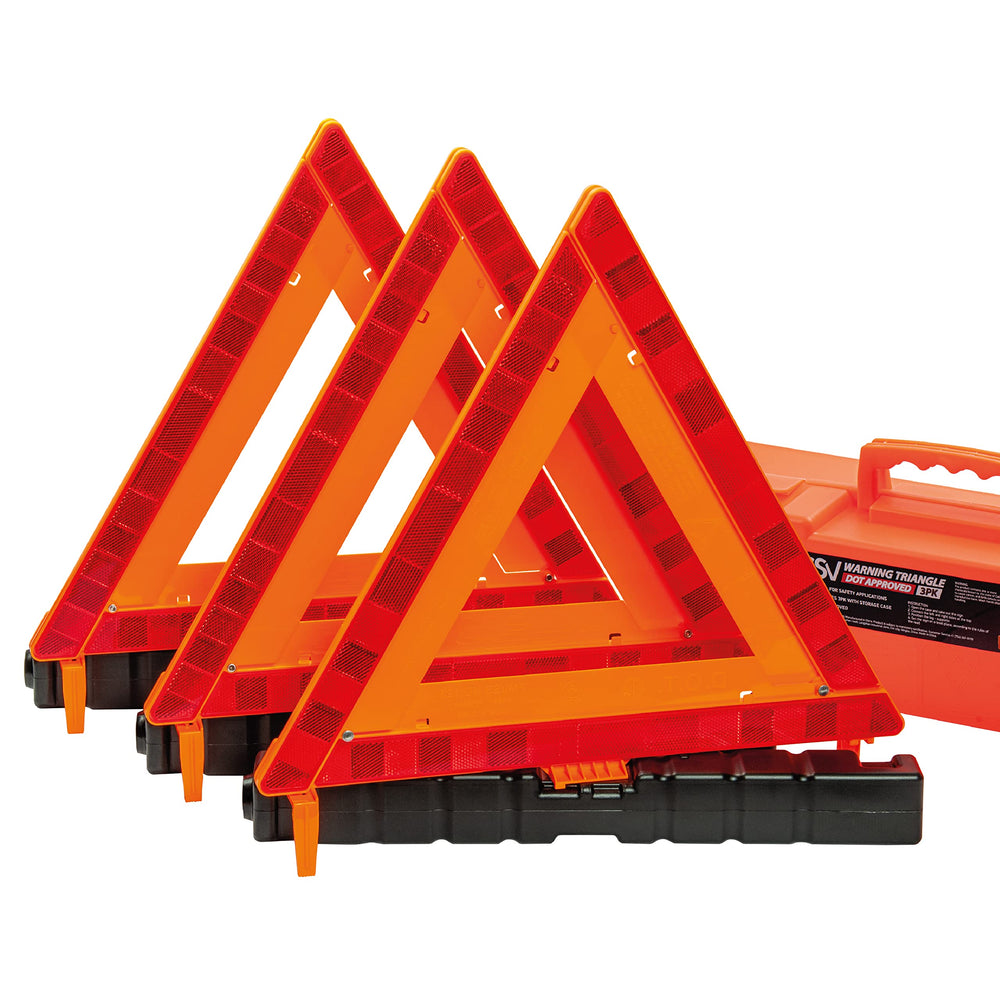 DSV Standard front packaging showing three DOT-approved triangles and case for confident roadside safety
