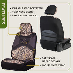 Ducks Unlimited headrest cover close-up with stacked logo and snug fit benefit