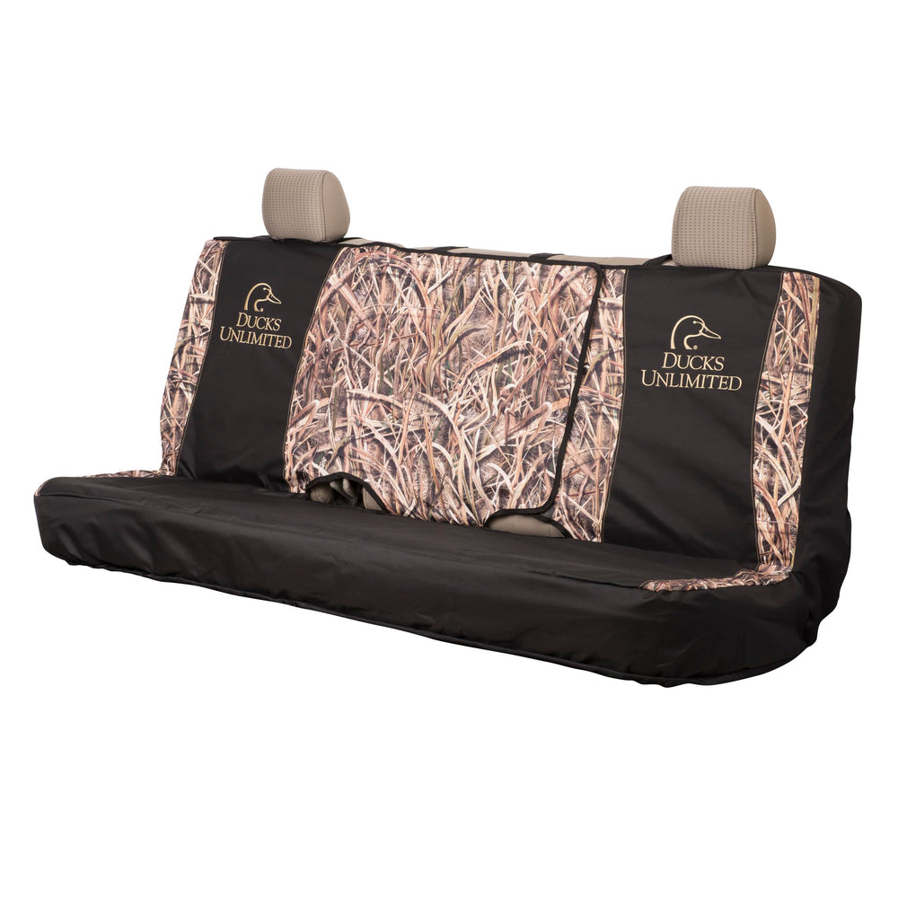 Ducks Unlimited front view of bench seat cover showing fit and logo protection