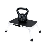 DUMOS front view folded stool showing compact portability and strong build