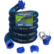 DUMPMAN front view of 20ft sewer hose kit showing contents and branding for easy identification