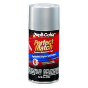 Dupli-Color aerosol can front view showing GM Silver Metallic label and easy use