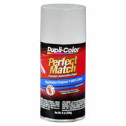 Dupli-Color front can of Oxford White showing label and benefit of factory match