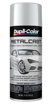 Dupli-Color can front view showing silver Metalcast label and easy application benefit
