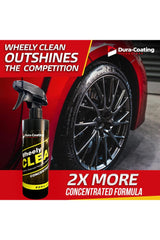 DURA-COATING being sprayed onto a chrome wheel demonstrating fast brake-dust removal and gloss restoration