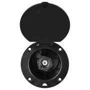 Dura Faucet front mount dock port showing low-profile black face and durable finish