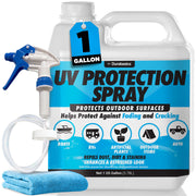 Durabasics bottle and towel front view showing included sprayer and kit benefit