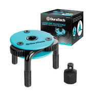 DURATECH front view of adjustable oil filter wrench showing three jaws and coating, durable grip