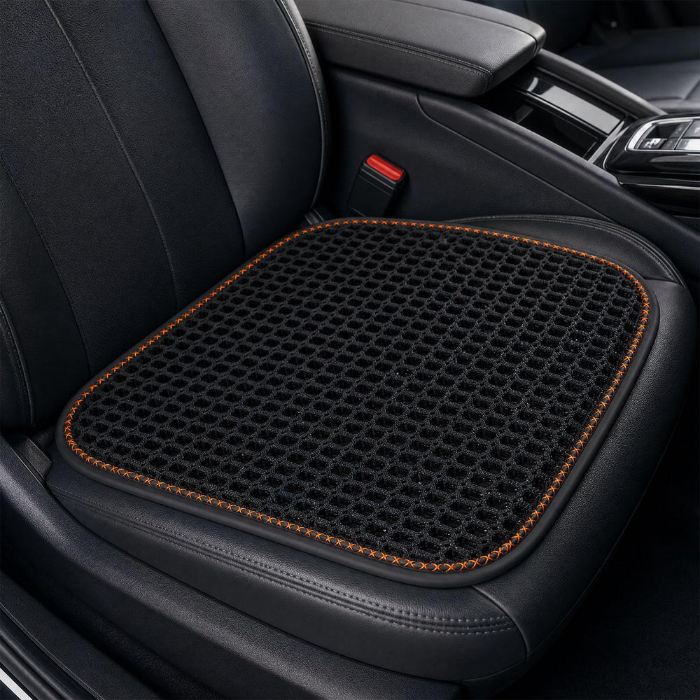 DUYUNCHEN front view of black seat cushion showing fit and cooling benefit