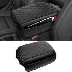 DWKJMYCP front view of console cover showing sleek black leather and fit