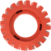 Dynabrade RED-TRED eraser wheel front view showing size and shape, for precise decal removal