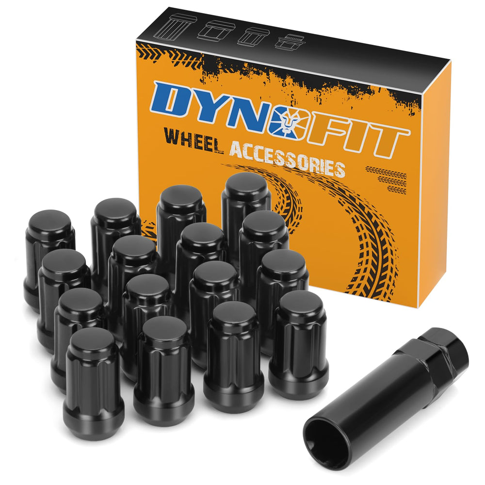 dynofit front packaging showing 16 lug nuts and included socket key, durable set
