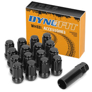 dynofit front packaging showing 16 lug nuts and included socket key, durable set