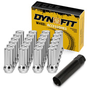 dynofit front packaging showing 24 chrome lug nuts and box, durable finish