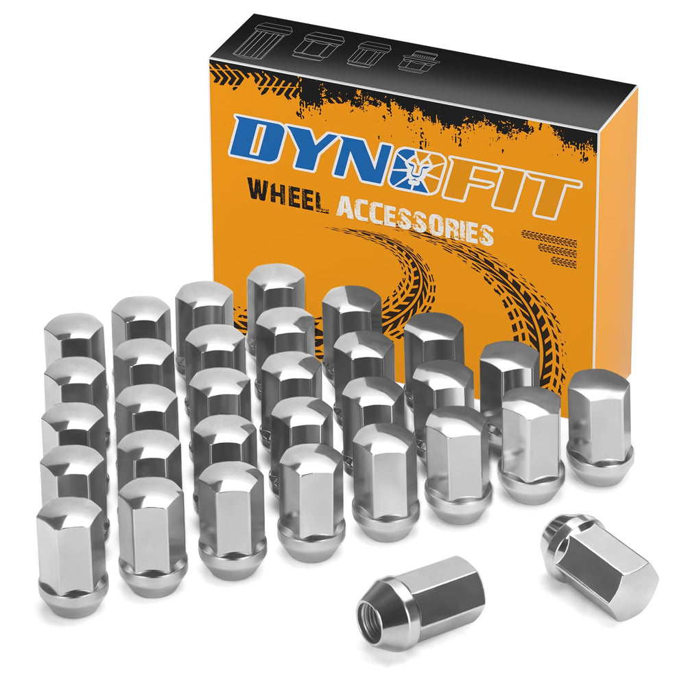 dynofit front packaging showing chrome lug nuts and fitment benefits