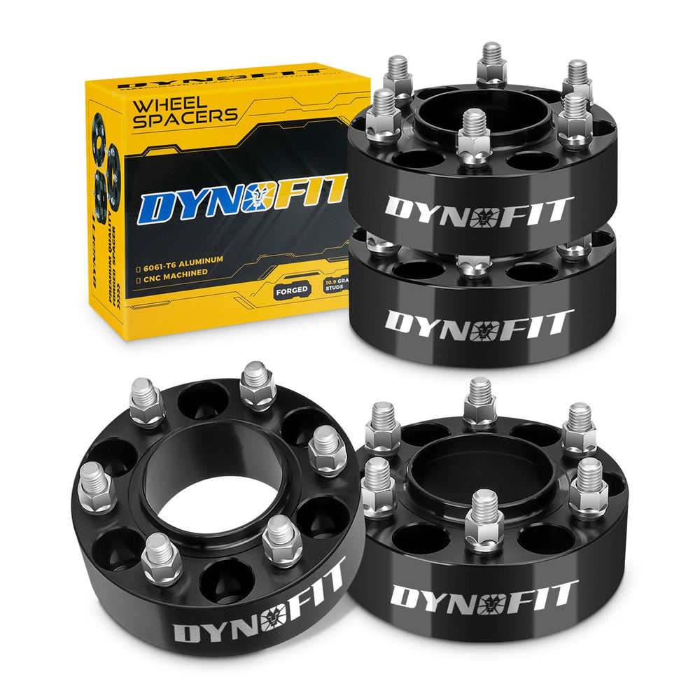 dynofit front packaging wheel spacer set showing kit and labels, clear identification benefit