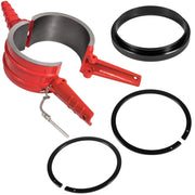 E-cowlboy front view of piston ring compressor kit showing all four pieces for clear identification and compatibility
