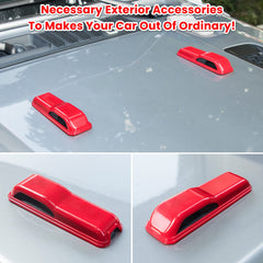 E-cowlboy red hinge covers installed on Jeep Wrangler front for stylish protection