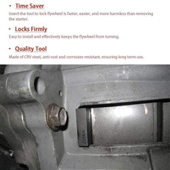 E-cowlboy tool installed under transmission inspection plate for easier harmonic balancer removal benefit
