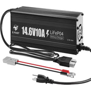 E-FAST charger front view showing connectors and LED status, offering reliable fast charging