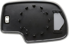 EAP driver side mirror glass plastic back plate detail showing snap-in fit benefit