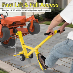 Eastrexon close-up of lifting tooth engaging deck, secures mower during work