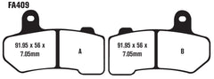 EBC FA409V close-up of pad edge and backing plate highlighting bonded construction benefit