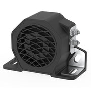 ECCO front profile of back-up alarm showing compact durable design and clear warning benefit