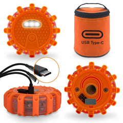 Ecoangel front packaging showing compact rechargeable flares for roadside safety