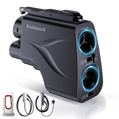 EcofusionX adapter front view showing ports and robust casing for reliable charging