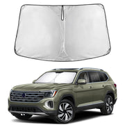 EcoNour front view of sunshade on Atlas windshield showing full coverage and protection