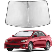 EcoNour front view of sunshade showing full windshield fit and vehicle protection