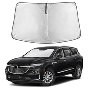EcoNour front view of sunshade showing full windshield coverage and neat fit