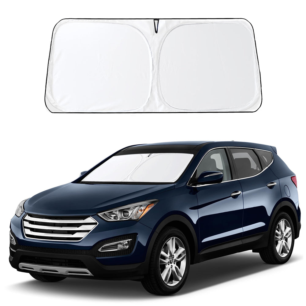 EcoNour front view of sunshade showing full windshield coverage and precise fit