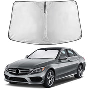 EcoNour front view of sunshade showing full Mercedes C Class fit and protection