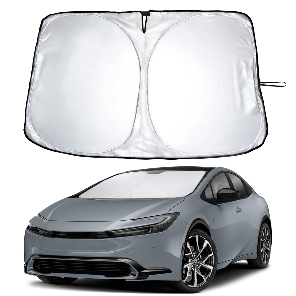 EcoNour front view showing custom fit for Toyota Prius Hatchback and full windshield coverage benefit